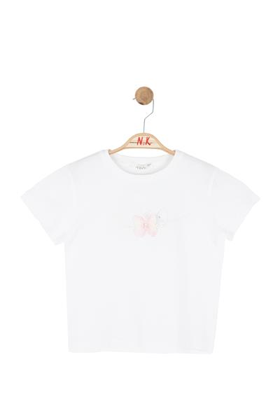 Nk Kız Çocuk Kelebek İncili Tshirt 4-8 Yaş Ekru-Pembe
