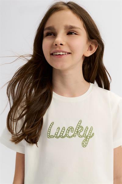Nk Kız Çocuk Lucky Tshirt 8-14 Yaş Ekru-Yeşil