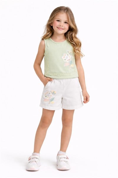 Nk Kız Çocuk Örgü Detaylı Şortlu Takım 4-8 Yaş Yeşil