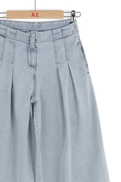 Nk Kız Çocuk Pileli Denim Pantolon 8-14 Yaş Açık Mavi