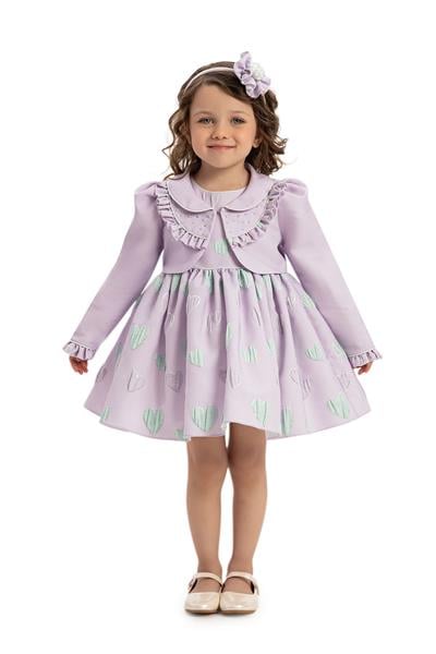Pamina Kız Bebek Bolero ve Saç Aksesuarı Elbise 6-24 Ay Lila
