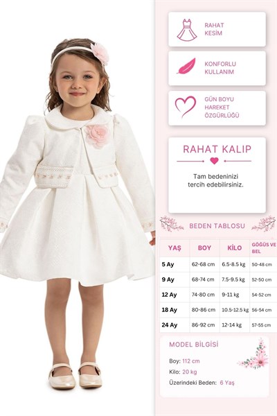 Pamina Kız Bebek Bolerolu Elbise 6-24 Ay Ekru