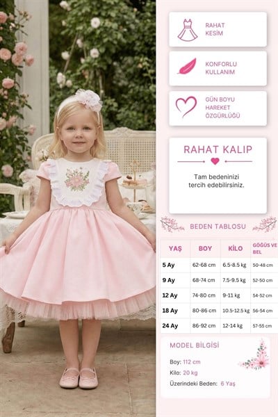 Pamina Kız Bebek Büzgülü Elbise 6-24 Ay Pembe