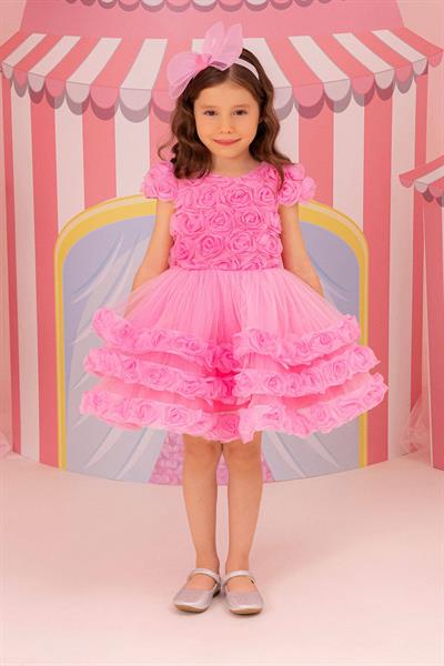 Pamina Kız Bebek Güllü Abiye Elbise 6-24 Ay Pembe