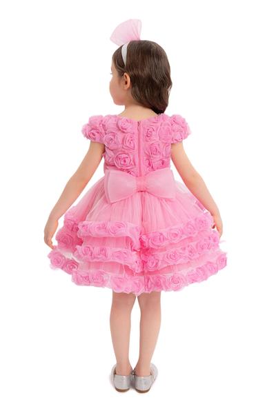 Pamina Kız Bebek Güllü Abiye Elbise 6-24 Ay Pembe