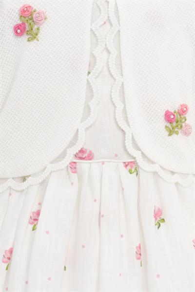 Pamina Kız Bebek İşlemeli Gül Desenli Elbise ve Ceket Takımı 6-24 AY Ekru