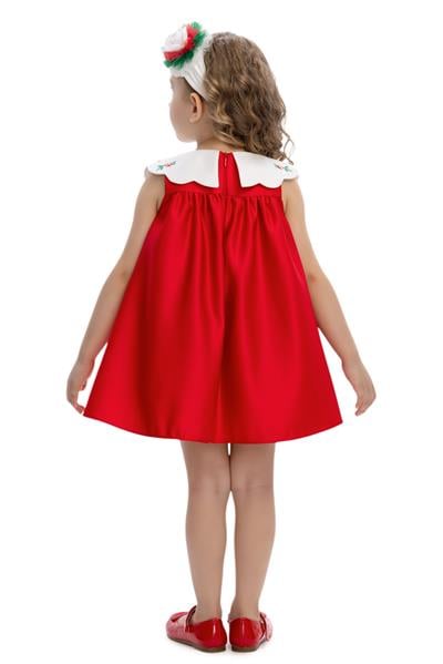 Pamina Kız Bebek İşlemeli Yaka ve Saç Bandlı Elbise 6–24 Ay Kırmızı