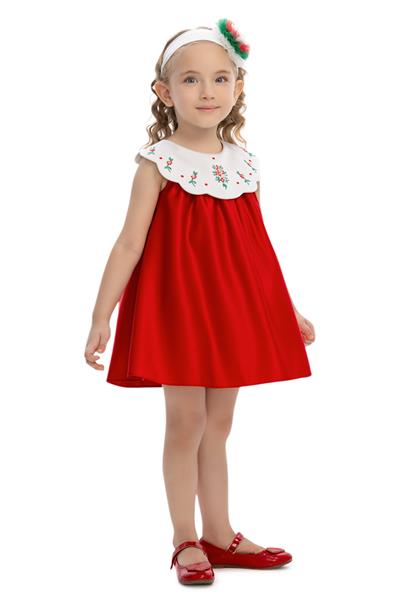 Pamina Kız Bebek İşlemeli Yaka ve Saç Bandlı Elbise 6–24 Ay Kırmızı