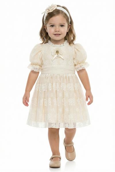 Pamina Kız Bebek Vintage Dantel Elbise 6-24 Ay Bej
