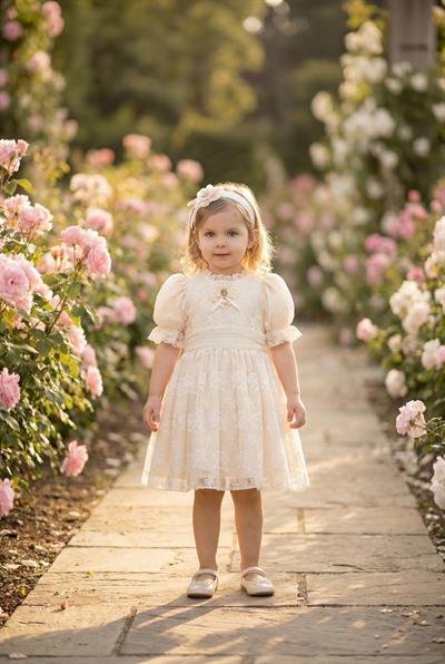Pamina Kız Bebek Vintage Dantel Elbise 6-24 Ay Bej