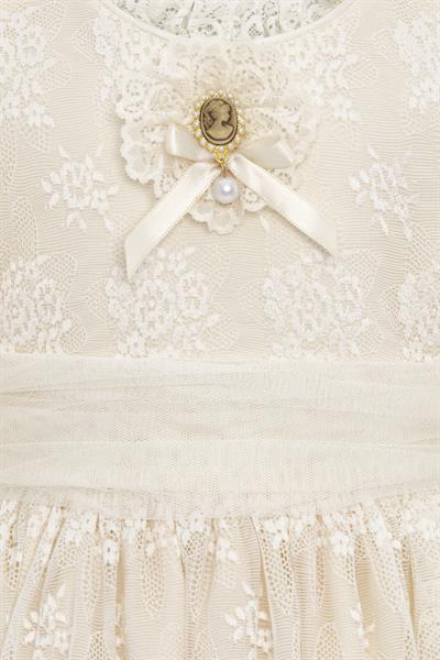 Pamina Kız Bebek Vintage Dantel Elbise 6-24 Ay Bej