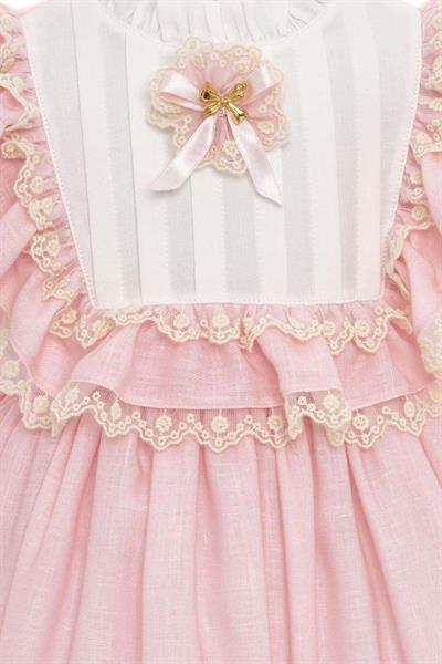 Pamina Kız Bebek Vintage Dantelli Elbise ve Saç Bandı 6-24 Ay Pembe