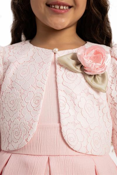 Pamina Kız Ceketli Şık Elbise 3-7 Yaş Pembe