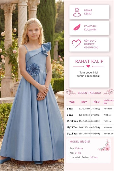 Pamina Kız Çocuk Abiye Elbise 8-15 Yaş Mavi