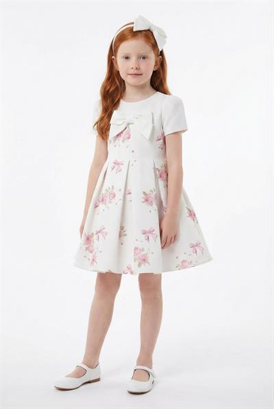 Pamina Kız Çocuk Baskılı Elbise 3-7 Yaş Ekru