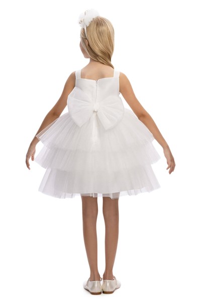 Pamina Kız Çocuk Çiçek Aplike ve Saç Bandlı aBİYE Elbise  3-7 Yaş Ekru