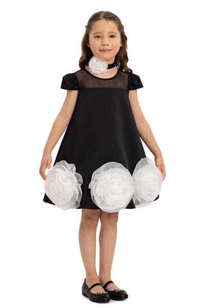 Pamina Kız Çocuk Çiçekli Chokerli Elbise 3-7 Yaş Siyah