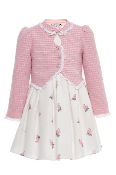 Pamina Kız Çocuk Çiçekli Elbise ve Tüvit Ceketli Takım 3-7 Yaş Pembe