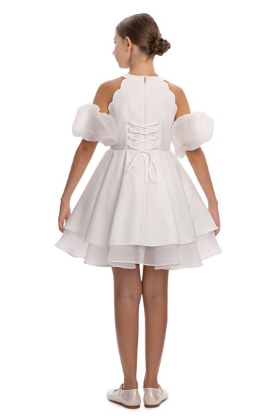 Pamina Kız Çocuk Çıkarılabilir Organza Kollu Elbise 8-15 Yaş Ekru