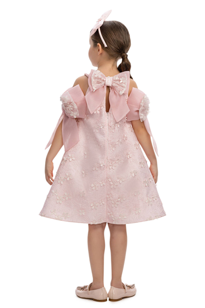 Pamina Kız Çocuk Dantelli Fiyonklu Elbise 3-7 Yaş Pembe