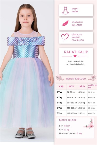 Pamina Kız Çocuk Deniz Kızı Elbise 3-7 Yaş Lila