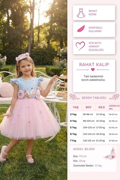 Pamina Kız Çocuk Eğlenceli Elbise 3-7 Yaş Mavi