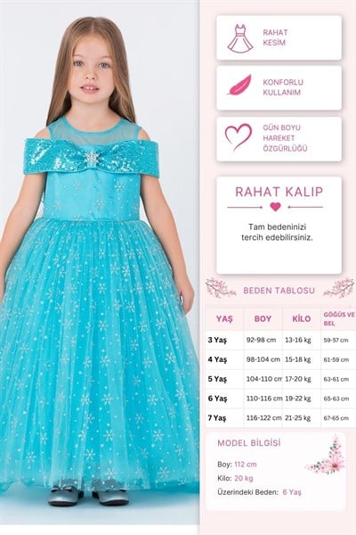 Pamina Kız Çocuk Elsa Elbise 3-7 Yaş Mavi