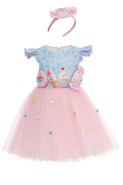 Pamina Kız Çocuk Eğlenceli Elbise 3-7 Yaş Mavi