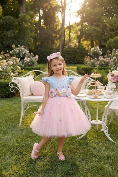 Pamina Kız Çocuk Eylenceli Elbise 3-7 Yaş Mavi