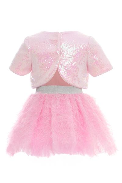 Pamina Kız Çocuk Işıltılı Payetli Etekli Takım 3-7 Yaş Pembe