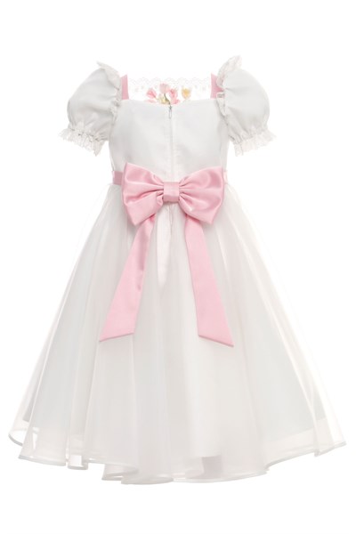 Pamina Kız Çocuk İşlemeli Çiçekli Tül Saç Aksesuarlı Elbise 3-7 Yaş Ekru