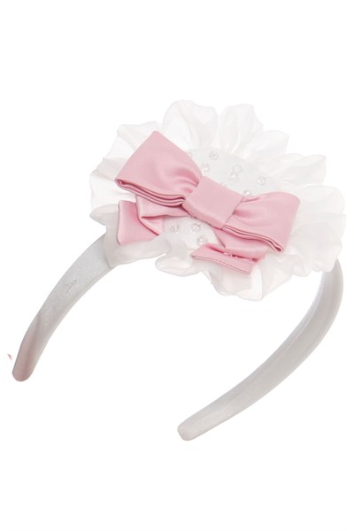 Pamina Kız Çocuk İşlemeli Çiçekli Tül Saç Aksesuarlı Elbise 3-7 Yaş Ekru