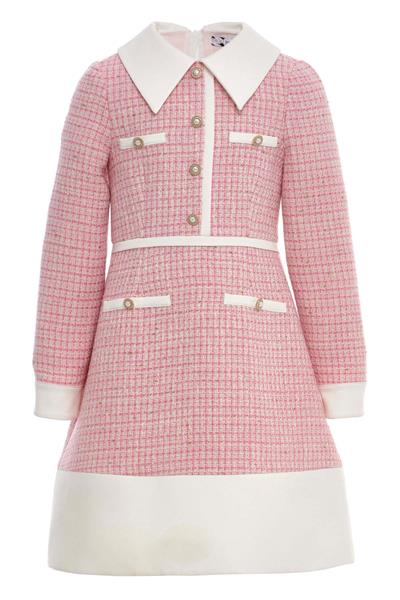 Pamina Kız Çocuk Klasik Tüvit Elbise, Dekoratif Düğmeler ve Saten Yaka, 8-15 Yaş Pembe