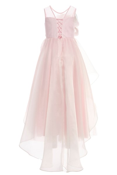 Pamina Kız Çocuk Organza Katmanlı  Büyük Boy Çiçek Detaylı Elbise 8-15 Yaş Pembe