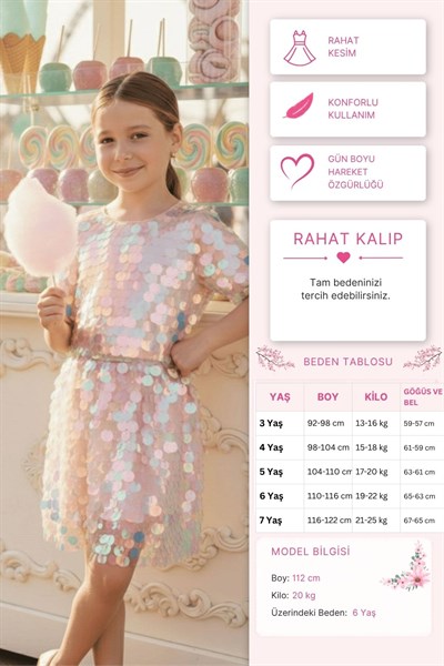 Pamina Kız Çocuk Parıltılı Pullu Etekli Takım 3-7 Yaş Pembe