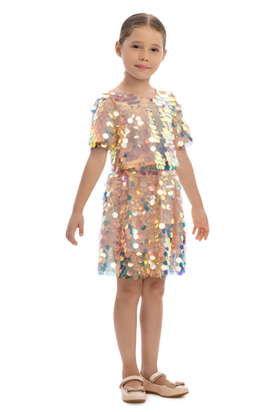 Pamina Kız Çocuk Parıltılı Pullu Etekli Takım 3-7 Yaş Pembe