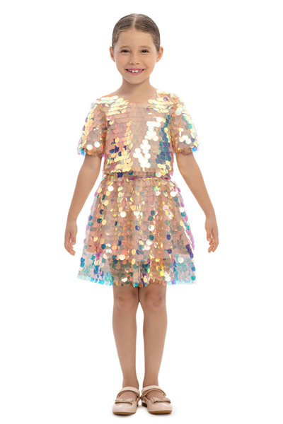 Pamina Kız Çocuk Parıltılı Pullu Etekli Takım 3-7 Yaş Pembe