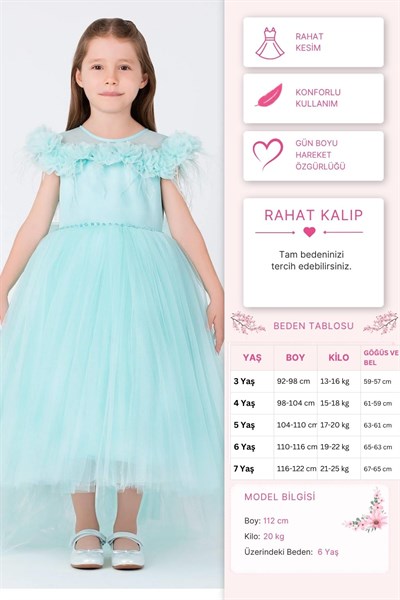 Pamina Kız Çocuk Prenses Elbise 3-7 Yaş Mint