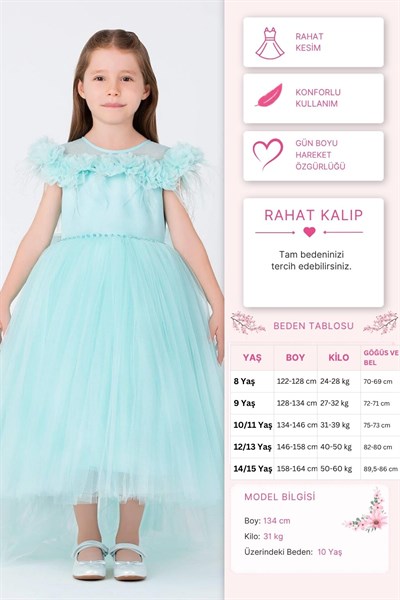Pamina Kız Çocuk Prenses Elbise 8-12 Yaş Mint