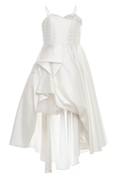 Pamina Kız Çocuk Şeffaf Pelerinli  Zarif Saten Elbise 8-15 Yaş Ekru