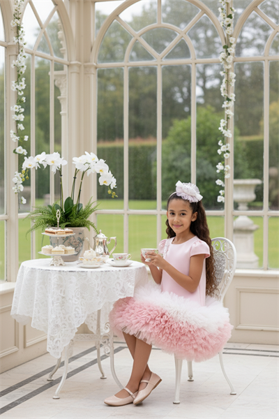 Pamina Kız Çocuk Şeker Tül Etekli Elbise 3-7 Yaş Pudra