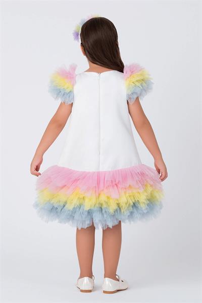 Pamina Kız Çocuk Unicorn Elbisesi 3-7 Yaş Beyaz