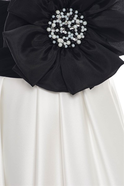 Pamina Kız Çocuk Zarif Çiçek Aplikeli Tül Balo Elbisesi 8-15 Yaş Ekru