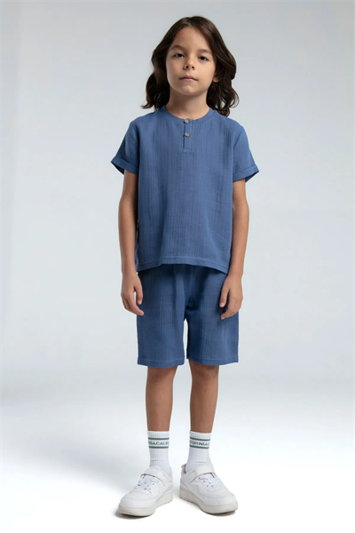 Rolypoly Erkek Çocuk Müslin Şortlu Takım 2-8 Yaş İndigo