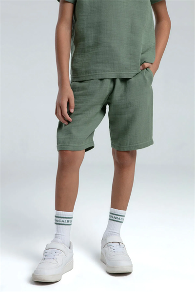 Rolypoly Erkek Çocuk Müslin Şortlu Takım 2-8 Yaş Yeşil