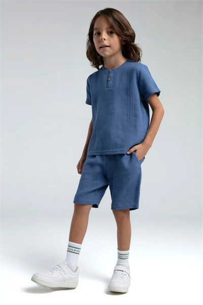 Rolypoly Erkek Çocuk Müslin Şortlu Takım 2-8 Yaş İndigo