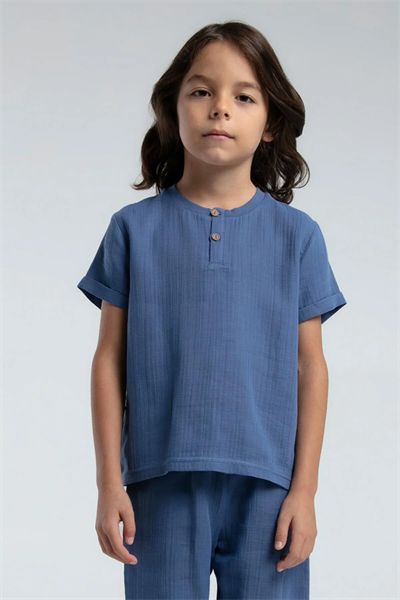 Rolypoly Erkek Çocuk Müslin Şortlu Takım 2-8 Yaş İndigo