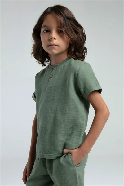 Rolypoly Erkek Çocuk Müslin Şortlu Takım 2-8 Yaş Yeşil