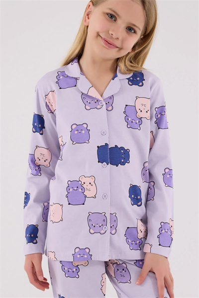Rolypoly Kız Çocuk Gömlek Pijama Takım 2-15 Yaş Lila