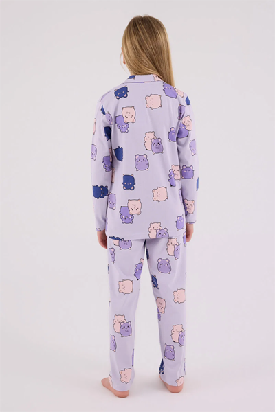 Rolypoly Kız Çocuk Gömlek Pijama Takım 2-15 Yaş Lila